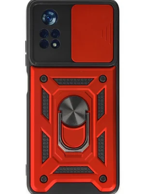 Newface Xiaomi Poco X4 Pro 5G Kılıf Pars Lens Yüzüklü Silikon - Kırmızı