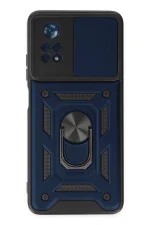 Newface Xiaomi Poco X4 Pro 5G Kılıf Pars Lens Yüzüklü Silikon - Lacivert