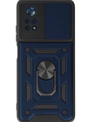 Newface Xiaomi Poco X4 Pro 5G Kılıf Pars Lens Yüzüklü Silikon - Lacivert