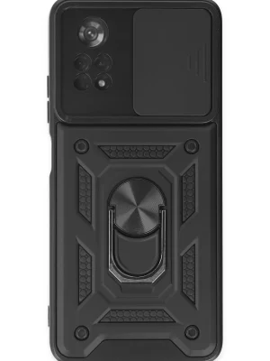 Newface Xiaomi Poco X4 Pro 5G Kılıf Pars Lens Yüzüklü Silikon - Siyah