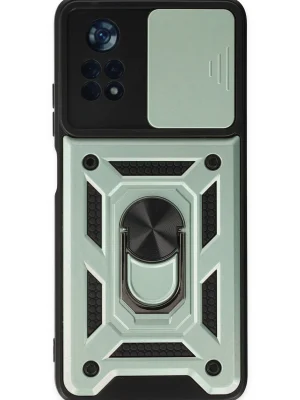 Newface Xiaomi Poco X4 Pro 5G Kılıf Pars Lens Yüzüklü Silikon - Yeşil