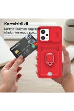 Newface Xiaomi Poco X5 5G Kılıf Zuma Kartvizitli Yüzüklü Silikon - Kırmızı - Görsel 5