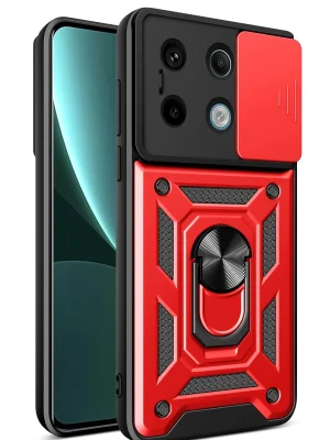 Newface Xiaomi Poco X6 Pro Kılıf Pars Lens Yüzüklü Silikon - Kırmızı
