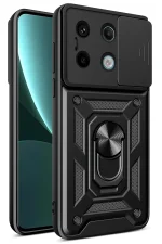 Newface Xiaomi Poco X6 Pro Kılıf Pars Lens Yüzüklü Silikon - Siyah