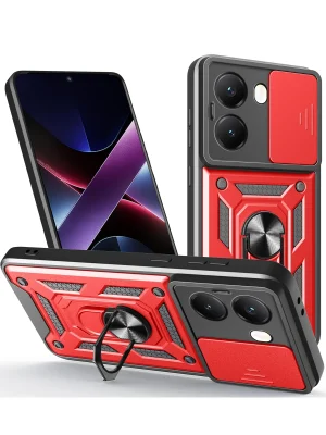 Newface Xiaomi Poco X7 Pro Kılıf Pars Lens Yüzüklü Silikon - Kırmızı