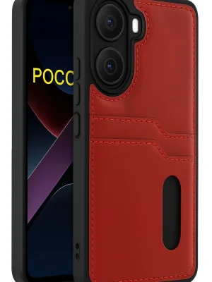 Newface Xiaomi Poco X7 Pro Kılıf Sara Kartvizitli Deri Kılıf - Kırmızı