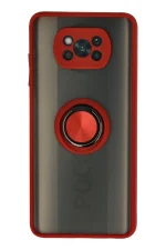 Newface Xiaomi Pocophone X3 Kılıf Montreal Yüzüklü Silikon Kapak - Kırmızı