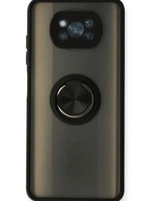 Newface Xiaomi Pocophone X3 Kılıf Montreal Yüzüklü Silikon Kapak - Siyah