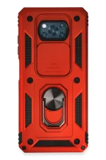 Newface Xiaomi Pocophone X3 Kılıf Pars Lens Yüzüklü Silikon - Kırmızı