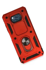 Newface Xiaomi Pocophone X3 Kılıf Pars Lens Yüzüklü Silikon - Kırmızı - Görsel 3