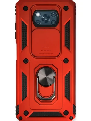 Newface Xiaomi Pocophone X3 Kılıf Pars Lens Yüzüklü Silikon - Kırmızı