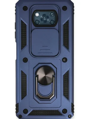 Newface Xiaomi Pocophone X3 Kılıf Pars Lens Yüzüklü Silikon - Lacivert