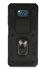 Newface Xiaomi Pocophone X3 Kılıf Pars Lens Yüzüklü Silikon - Siyah