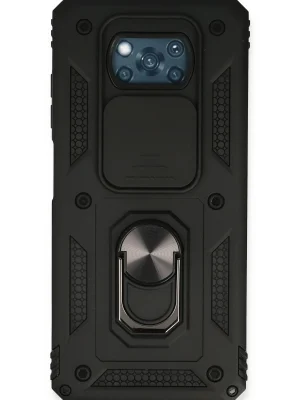 Newface Xiaomi Pocophone X3 Kılıf Pars Lens Yüzüklü Silikon - Siyah