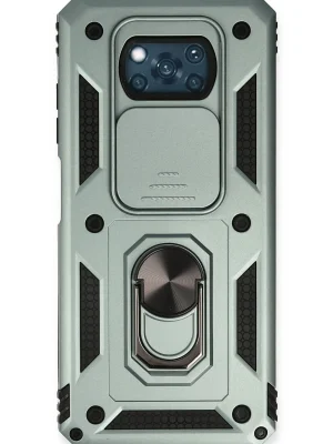 Newface Xiaomi Pocophone X3 Kılıf Pars Lens Yüzüklü Silikon - Yeşil