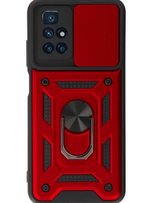 Newface Xiaomi Redmi 10 2022 Kılıf Pars Lens Yüzüklü Silikon - Kırmızı