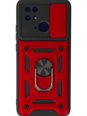 Newface Xiaomi Redmi 10C Kılıf Pars Lens Yüzüklü Silikon - Kırmızı