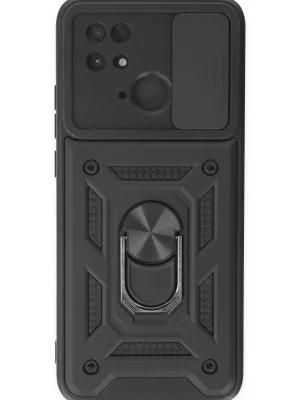 Newface Xiaomi Redmi 10C Kılıf Pars Lens Yüzüklü Silikon - Siyah