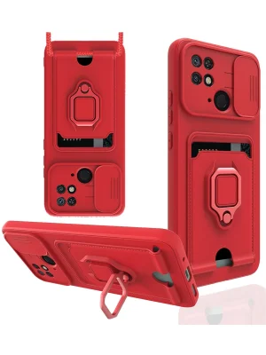 Newface Xiaomi Redmi 10C Kılıf Zuma Kartvizitli Yüzüklü Silikon - Kırmızı