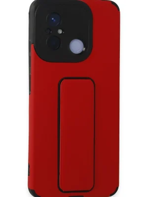 Newface Xiaomi Redmi 12C Kılıf Mega Standlı Silikon - Kırmızı