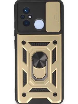 Newface Xiaomi Redmi 12C Kılıf Pars Lens Yüzüklü Silikon - Gold