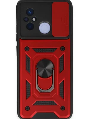 Newface Xiaomi Redmi 12C Kılıf Pars Lens Yüzüklü Silikon - Kırmızı