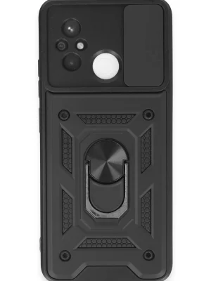 Newface Xiaomi Redmi 12C Kılıf Pars Lens Yüzüklü Silikon - Siyah