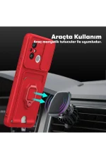 Newface Xiaomi Redmi 12C Kılıf Zuma Kartvizitli Yüzüklü Silikon - Kırmızı - Görsel 3