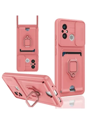 Newface Xiaomi Redmi 12C Kılıf Zuma Kartvizitli Yüzüklü Silikon - Pembe