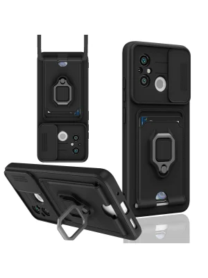 Newface Xiaomi Redmi 12C Kılıf Zuma Kartvizitli Yüzüklü Silikon - Siyah