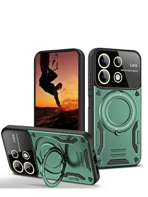 Newface Xiaomi Redmi 13 4G Kılıf Joy Lens Standlı Kapak - Koyu Yeşil