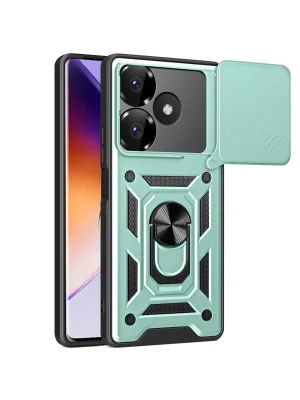 Newface Xiaomi Redmi 13 4G Kılıf Pars Lens Yüzüklü Silikon - Yeşil