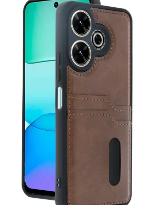 Newface Xiaomi Redmi 13 4G Kılıf Sara Kartvizitli Deri Kılıf - Taba