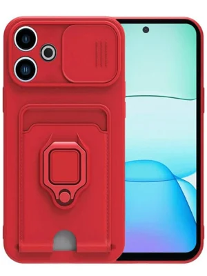 Newface Xiaomi Redmi 13 4G Kılıf Zuma Kartvizitli Yüzüklü Silikon - Kırmızı