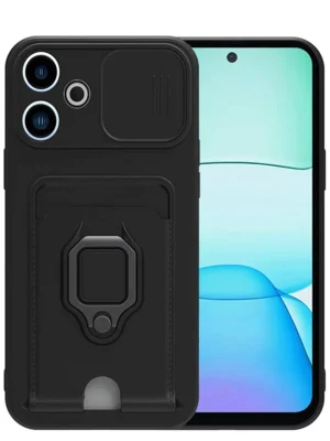 Newface Xiaomi Redmi 13 4G Kılıf Zuma Kartvizitli Yüzüklü Silikon - Siyah