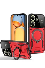 Newface Xiaomi Redmi 13C Kılıf Joy Lens Standlı Kapak - Kırmızı