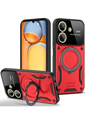 Newface Xiaomi Redmi 13C Kılıf Joy Lens Standlı Kapak - Kırmızı