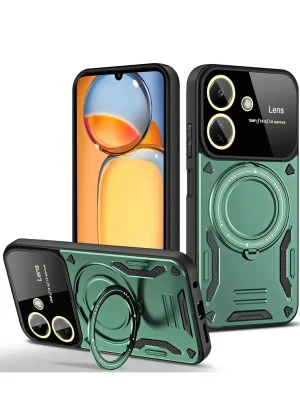 Newface Xiaomi Redmi 13C Kılıf Joy Lens Standlı Kapak - Koyu Yeşil