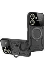 Newface Xiaomi Redmi 13C Kılıf Joy Lens Standlı Kapak - Siyah