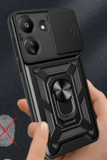 Newface Xiaomi Redmi 13C Kılıf Pars Lens Yüzüklü Silikon - Kırmızı - Görsel 2