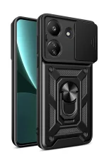 Newface Xiaomi Redmi 13C Kılıf Pars Lens Yüzüklü Silikon - Siyah