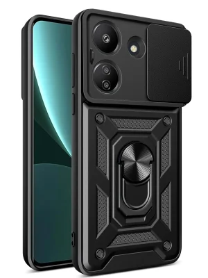 Newface Xiaomi Redmi 13C Kılıf Pars Lens Yüzüklü Silikon - Siyah