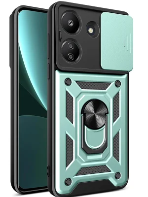 Newface Xiaomi Redmi 13C Kılıf Pars Lens Yüzüklü Silikon - Yeşil