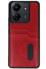 Newface Xiaomi Redmi 13C Kılıf Sara Kartvizitli Deri Kılıf - Kırmızı - Görsel 2