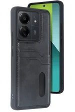 Newface Xiaomi Redmi 13C Kılıf Sara Kartvizitli Deri Kılıf - Siyah