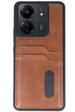 Newface Xiaomi Redmi 13C Kılıf Sara Kartvizitli Deri Kılıf - Taba - Görsel 2