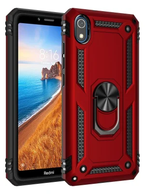 Newface Xiaomi Redmi 7A Kılıf Sofya Yüzüklü Silikon Kapak - Kırmızı