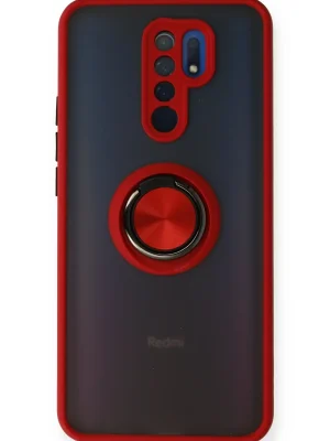 Newface Xiaomi Redmi 9 Kılıf Montreal Yüzüklü Silikon Kapak - Kırmızı