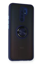Newface Xiaomi Redmi 9 Kılıf Montreal Yüzüklü Silikon Kapak - Lacivert - Görsel 2