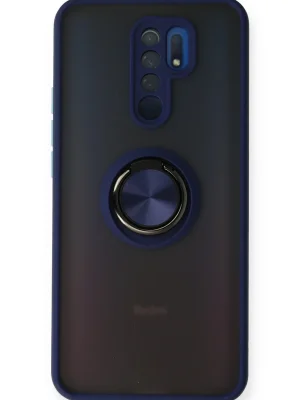Newface Xiaomi Redmi 9 Kılıf Montreal Yüzüklü Silikon Kapak - Lacivert